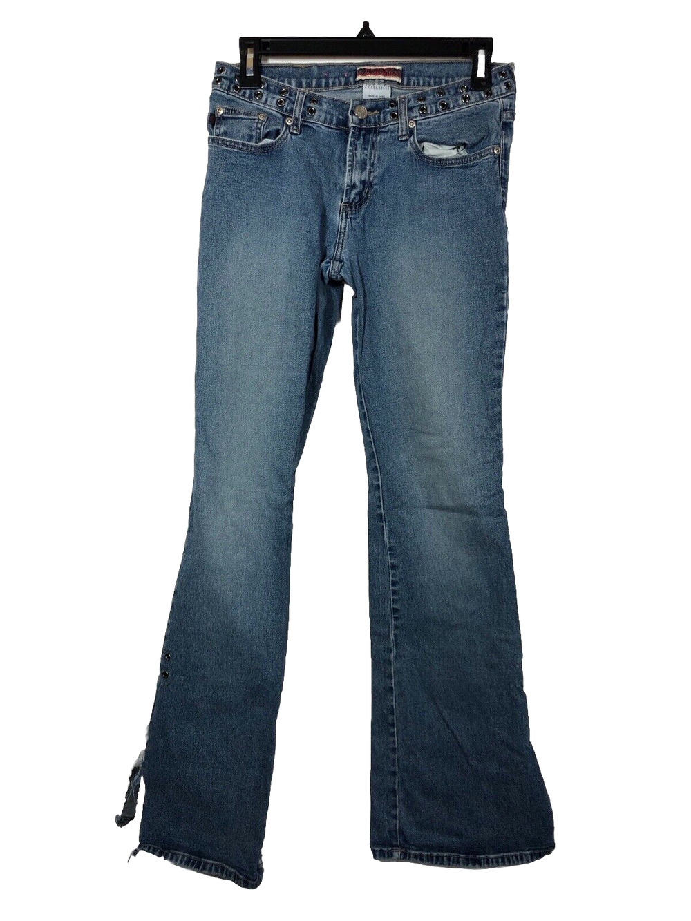 Z Cavaricci Low Rise Jeans Y2K Flare Size 5 Grommets Blue Vintage Distressed